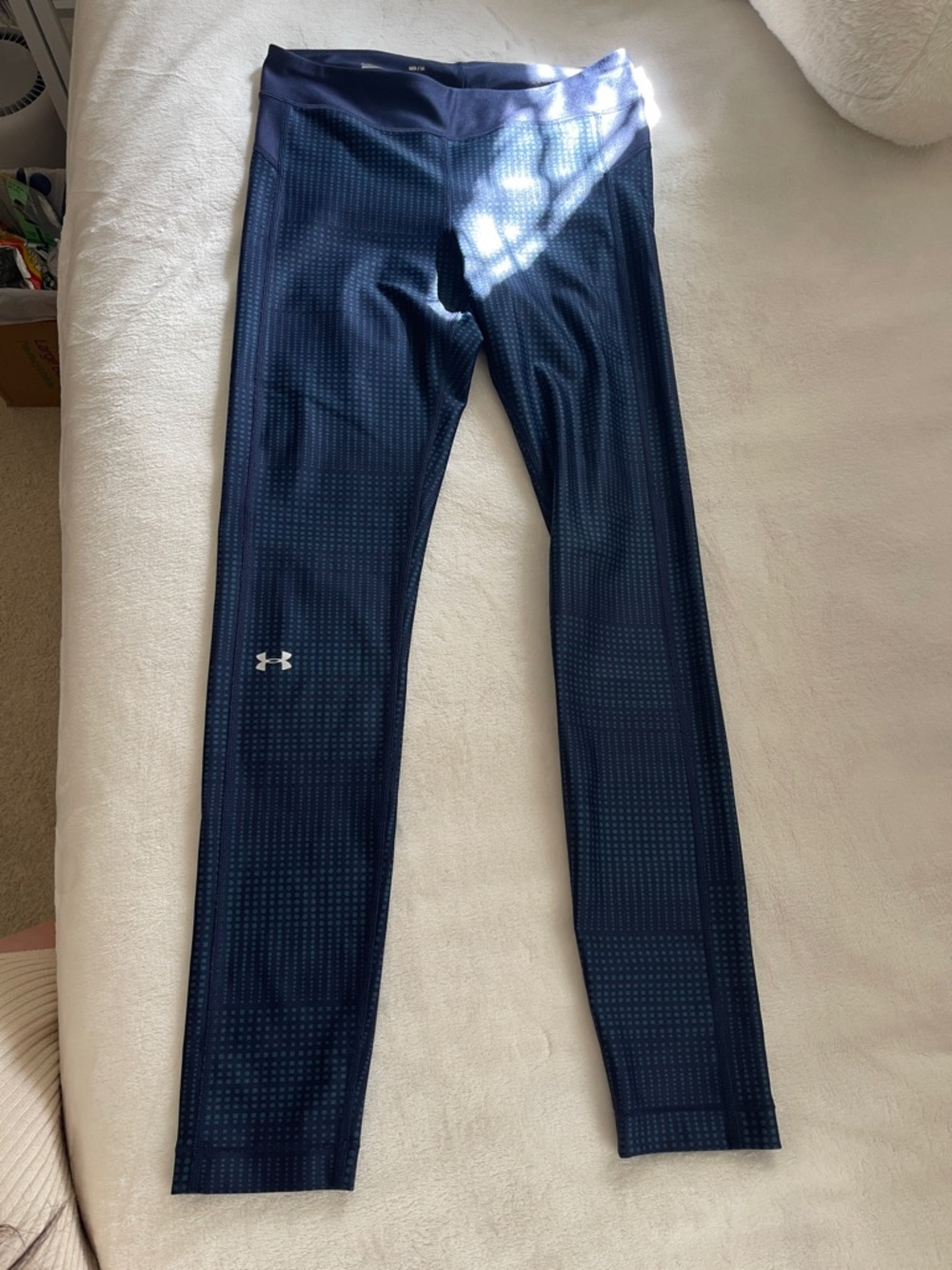 Under Armour Navy Blue Compression Leggings with Teal Dot Accents